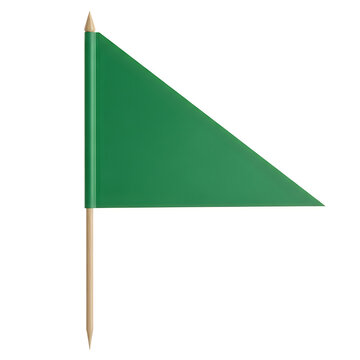 Green triangular flag on wooden stick