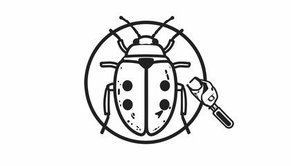 Black and white ladybug insect illustration. © souvenir