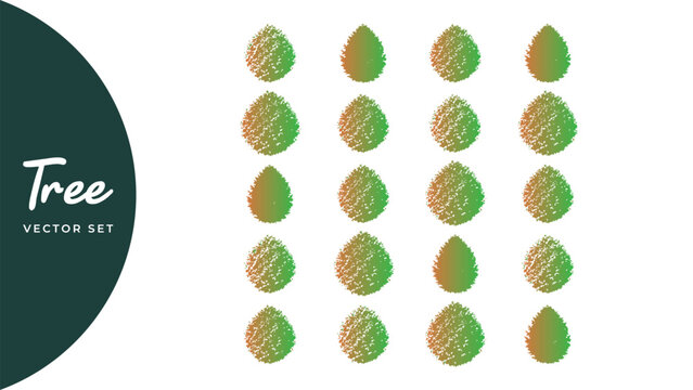 Minimalist isometric tree set with green foliage and orange gradient for landscape design.