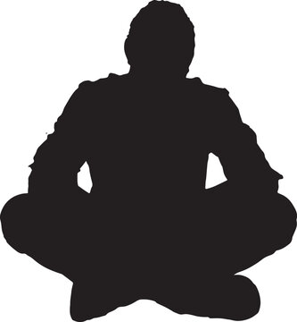 vector,  silhouette of view of a man sitting on he floor legs crossed looking at camera
