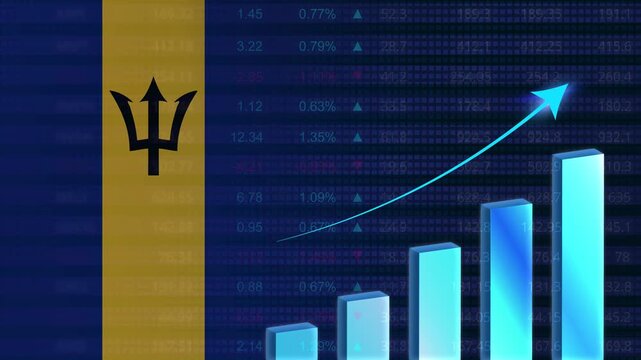 Barbados economy growth concept background.Barbadian stock exchange.Barbados flag with stock market graph and bar