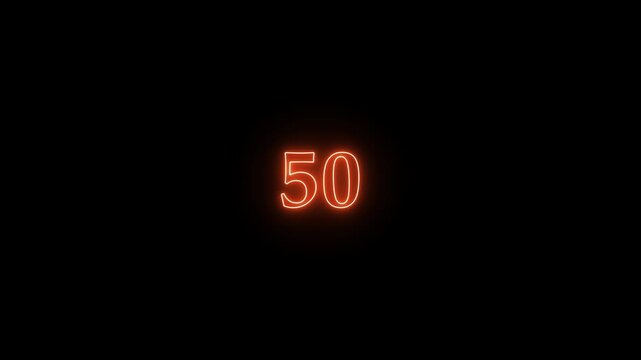0 to 100 percent countdown,glowing orange color neon line animation on black screen.0 to 100% Countdown icon.