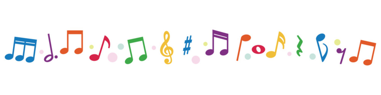 Colorful musical notes pattern set for joyful music design