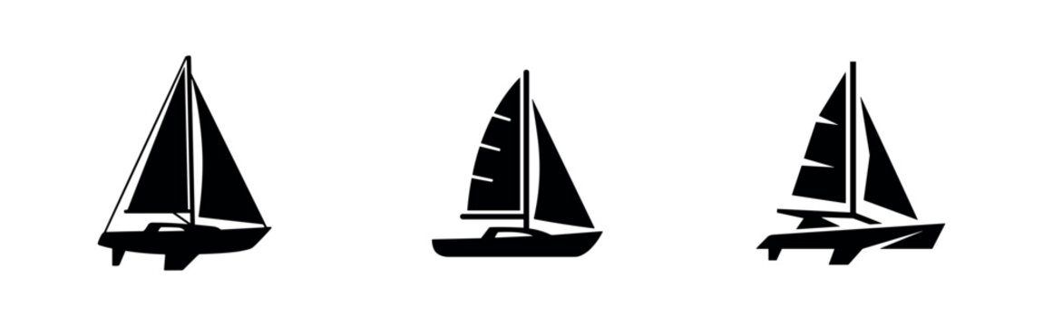 Modern sailboat silhouettes, dynamic icons for sailing, sport, and maritime adventures on the water.