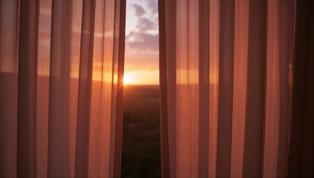 Closing curtains at sunset, calm mood
