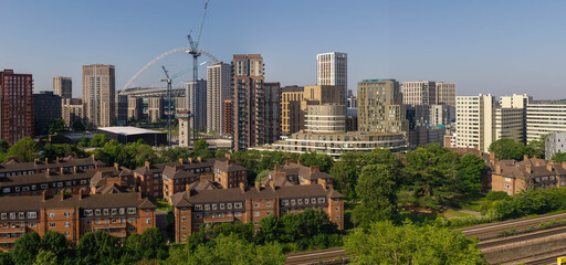 Fototapeta premium Panoramic View of Modern Apartment Towers and Residential Neighborhood of Wembley Park in London. 