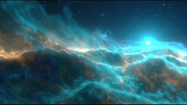 Cosmic nebula with vibrant blue clouds.