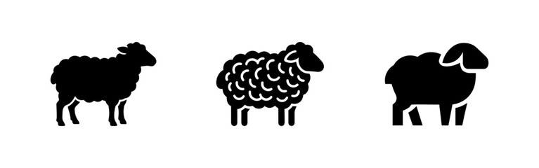 Silhouette icons of three sheep with different wool textures on a white background. © Lili