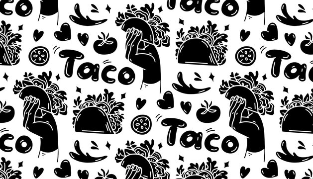 Imagine prompt. seamless pattern of hand drawn taco illustration