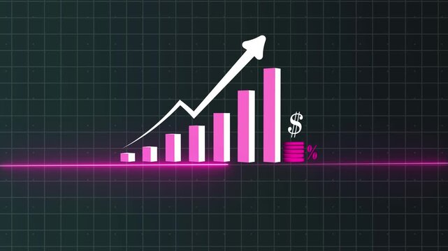 Motion animated footage. Statistics bars columns growth, arrow up. Finance, Bar graph going up, Profit concept, positive increase chart. business graph animation