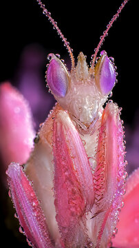 
Orchideenmantis im Morgentau &ndash; Ein makelloses Naturwunder in Pink und Lila