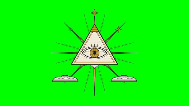 Animated All Seeing Eye Pyramid Symbol Against Green Screen Background