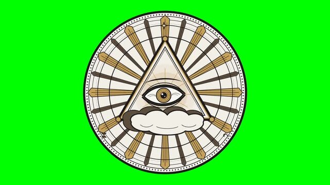 All Seeing Eye Animation with Rotating Rays on Green Screen