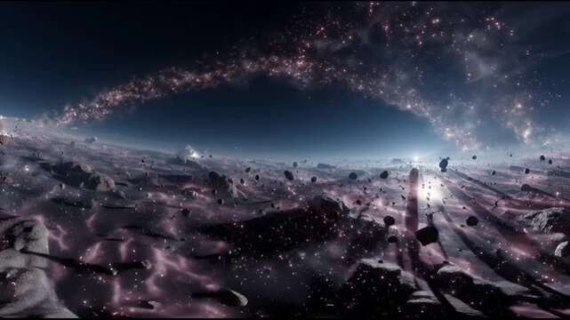 Galactic landscape with stars and planets.