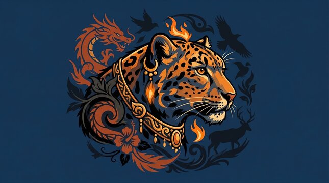 Vibrant Leopard Head Vector Illustration