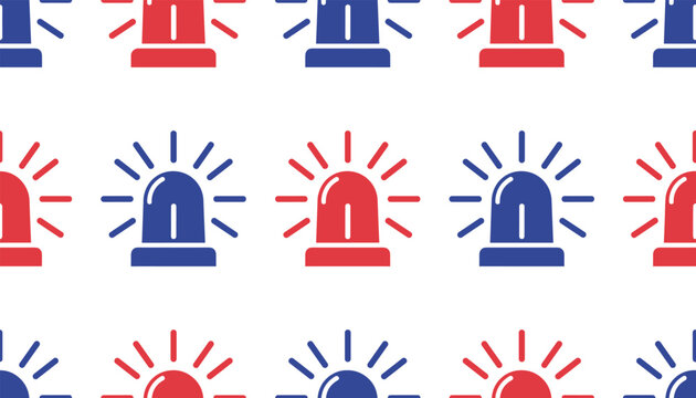 Siren emergency light seamless pattern with red and blue