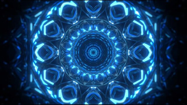Glowing Blue Mandala Design Pattern.