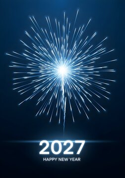 Bright blue firework explosion in the night sky for the 2027 happy new year celebration poster