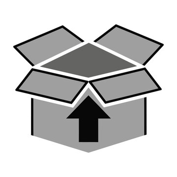 Open cardboard box with upward arrow on side
