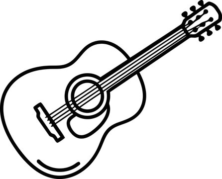 Acoustic guitar line art vector illustration isolated on white background