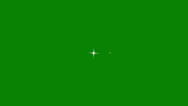 Twinkling glitter stars animation, white glowing sparkle lights, fairy doodle star trail, magical shimmering particle effects, seamless chroma key green screen background, vector style loop, 4K