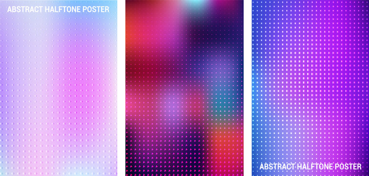 Vibrant gradient halftone poster with pink, purple, blue, and orange stripes
