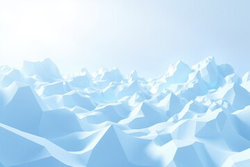 Fototapeta premium Low poly mountains, light blue hues, minimalist landscape. Digital rendering creates abstract peaks, serene vista.