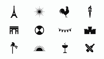 Minimalist black and white iconset showcasing celebration heritage and travel themes for branding © Rahul