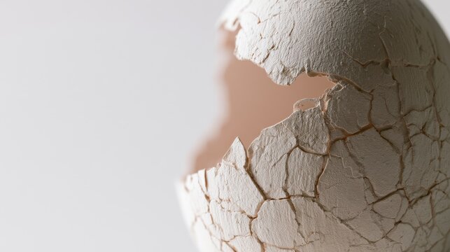 A cracked egg shell with a clear opening showing the inside view and texture