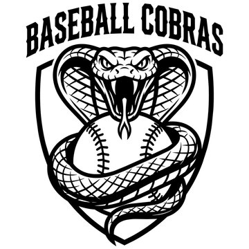 Baseball cobras emblem features a venomous snake coiled tightly around a classic leather baseball.
