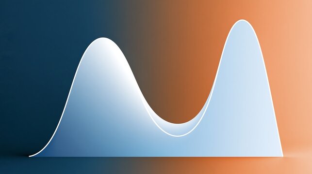 Minimalist 3D graph with a smooth curve represents statistical distribution or data flow.