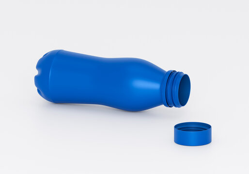 Blue Plastic Water Bottle Mockup with Open Cap Isolated on White Background