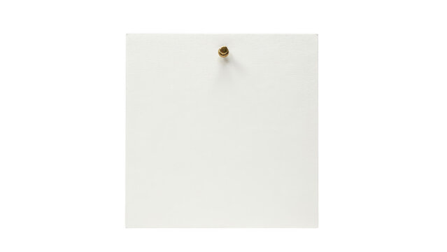 A single sheet of white rectangular paper secured with a golden push pin, centered on a black background, useful for notes and messages
