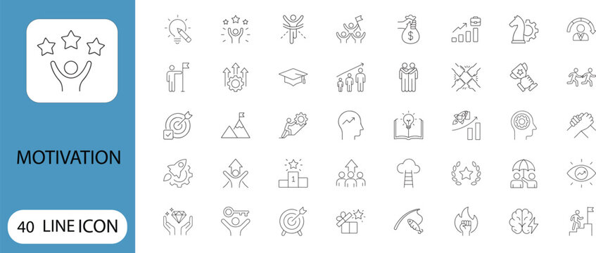 Motivation Line Icon Set With Various Concepts White Background