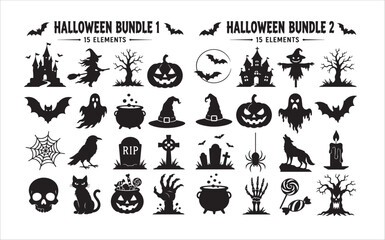 Fototapeta premium Halloween silhouette bundle 30 spooky black icons