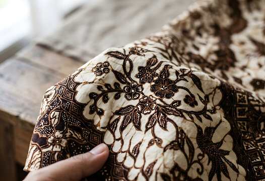 Traditional Indonesian batik fabric with floral and bird pattern