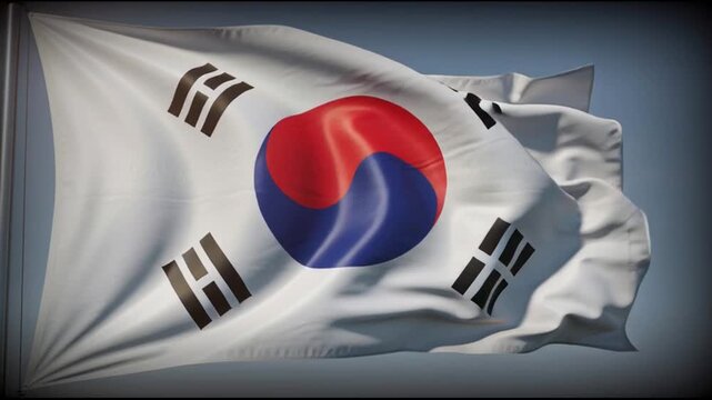 South Korean flag waving freely outdoors.