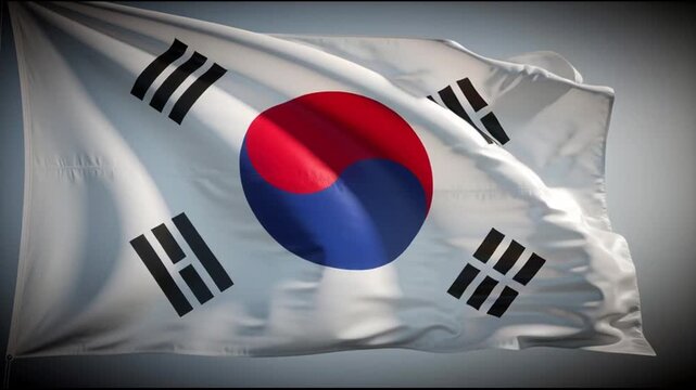 South Korean flag waving freely outside.