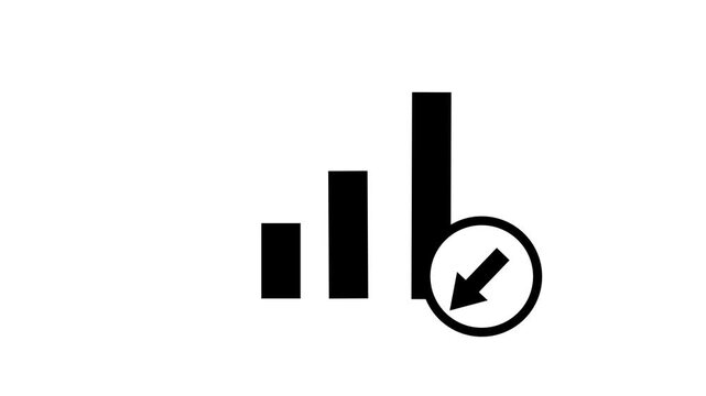 Black bar chart icon with a checkmark symbol isolated on white background