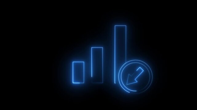 neon Black bar chart icon with a checkmark symbol isolated on white background