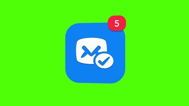 3D blue mailing envelope envelope layout with a white checkmark verification sign notification icon popping up on green screen.