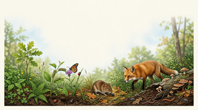 Realistic food chain ecosystem concept for educational purposes