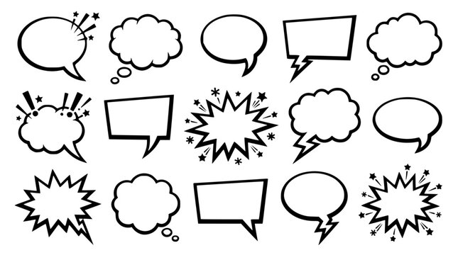 Various comic book style speech bubbles and thought clouds design
