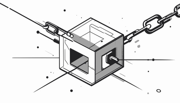 Detailed 3D cube with chain lock.