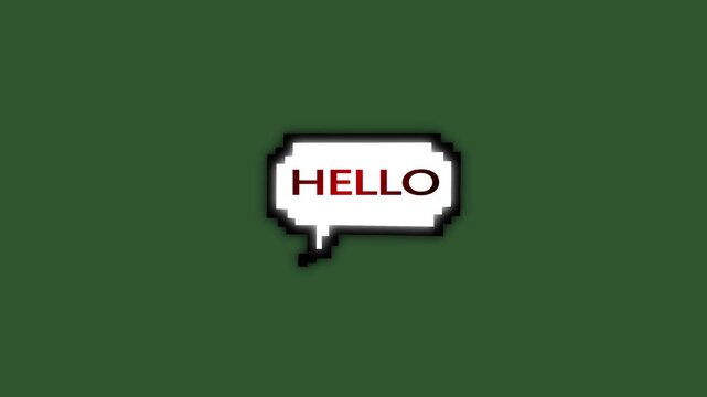 empty chat speech bubble animation with hi and hello text on chroma key green screen, a green background