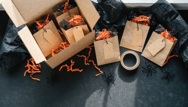 Halloween Party Favor Bags Packing Setup