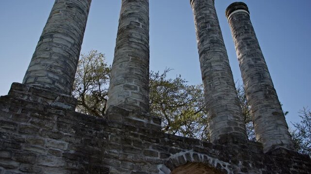 Industrial Heritage Ruins with Standing Brick Chimneys
