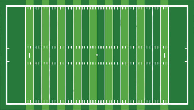 American football field top view diagram with grid markings and yard lines for sports strategy planning and coaching templates.