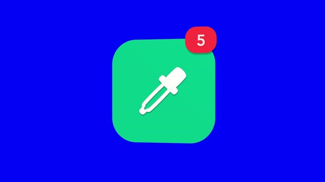 3D glass medical fluid dropper pipette tool for science laboratory sampling or skincare serum notification icon popping up on blue screen.