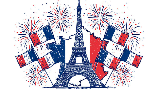 Celebrating bastille day with fireworks and flags in paris